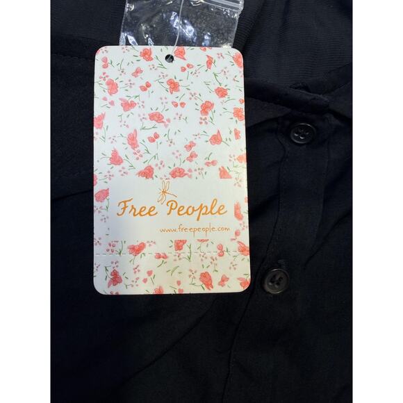 Free People Shirt Womens XS Black Off Shoulder Button Front Boho Blouse - Picture 6 of 10